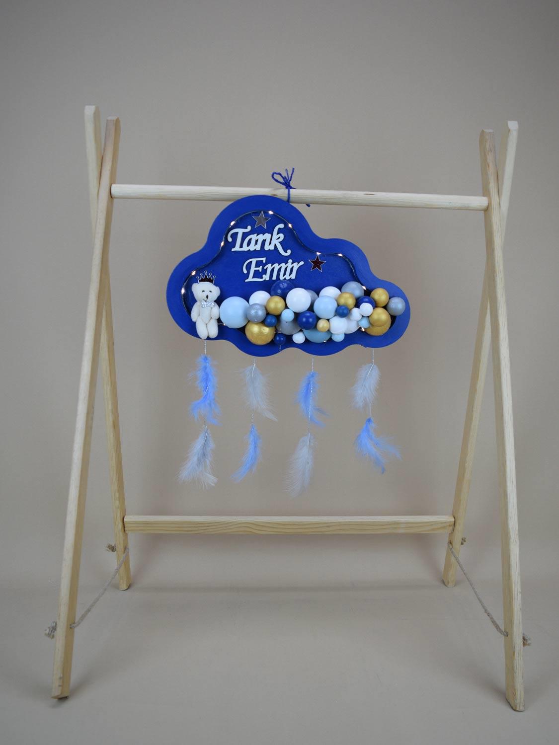 Ana Kuzusu İsme Özel Ahşap Ledli  Bulut Kapı Süsü 1KPL79