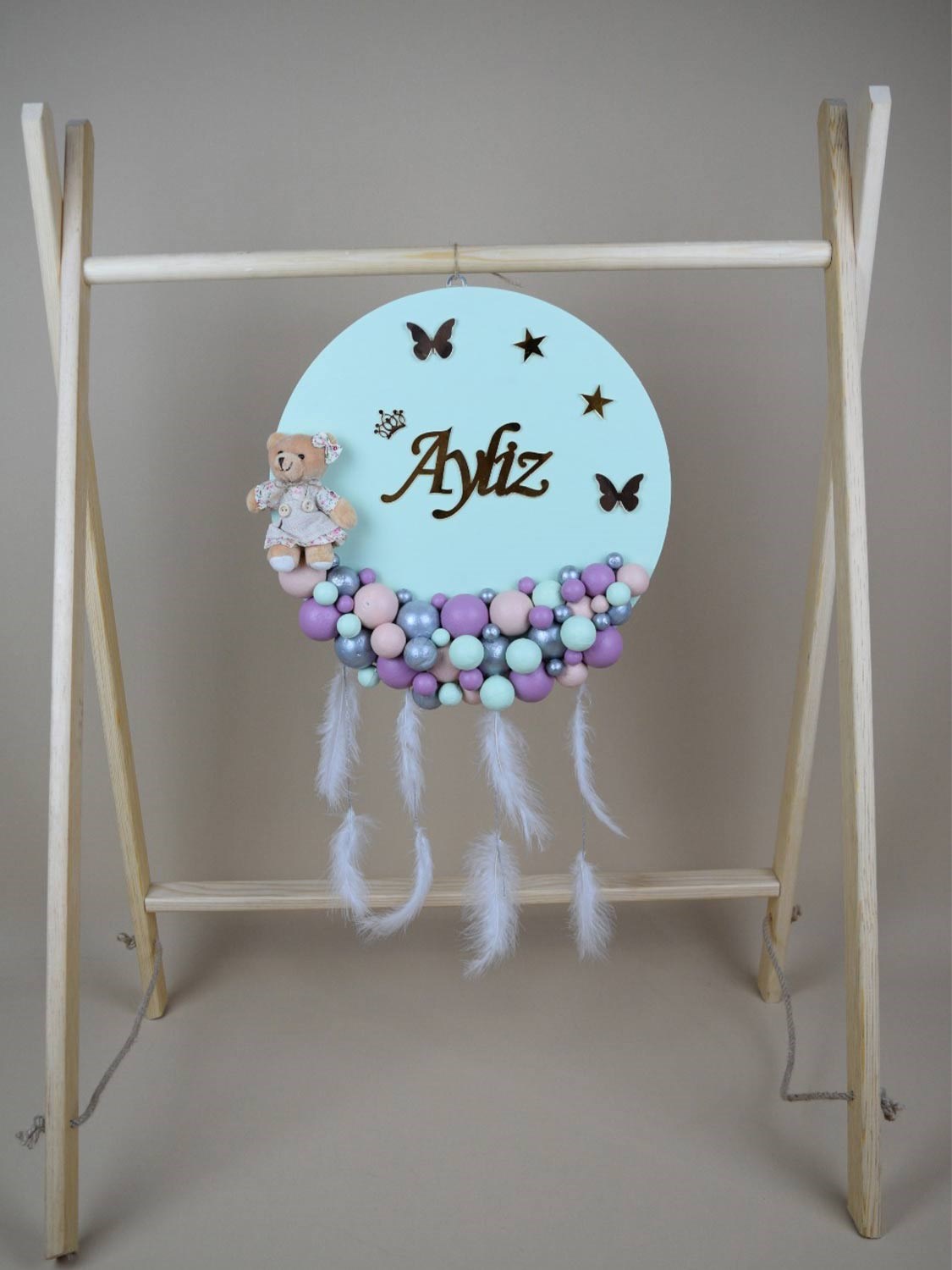 Ana Kuzusu İsme Özel Ahşap Yuvarlak  Kapı Süsü 1KPG50