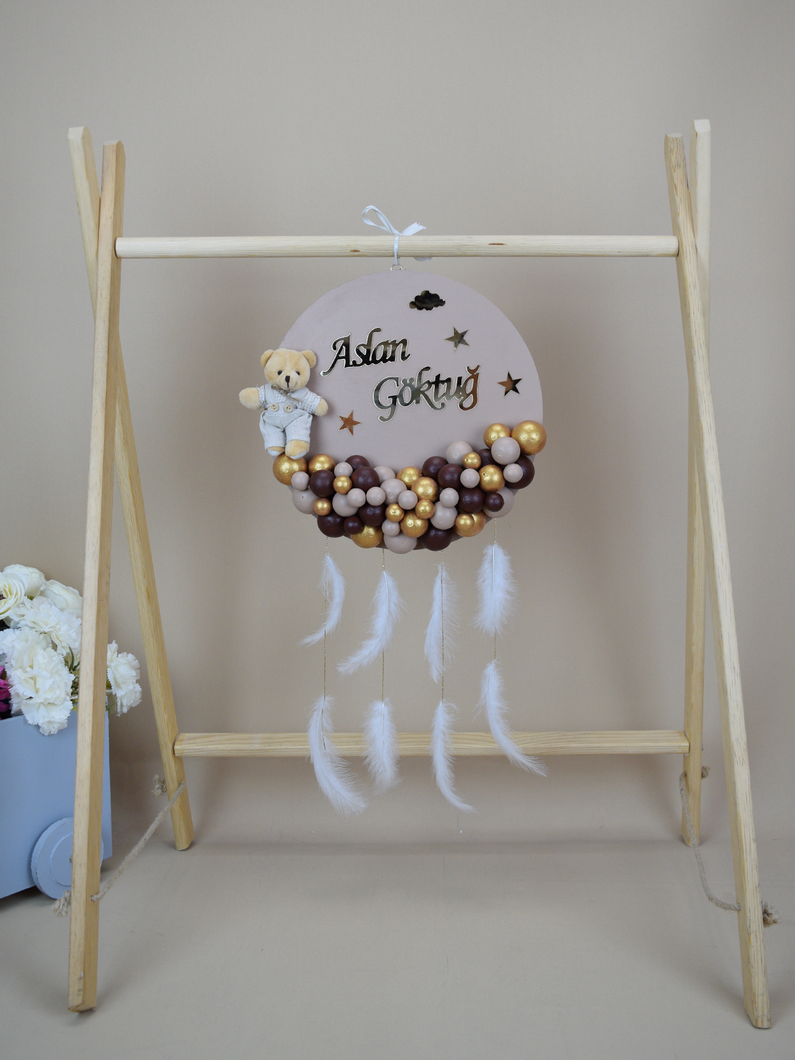 Ana Kuzusu İsme Özel Ahşap Yuvarlak  Kapı Süsü 1KPY80