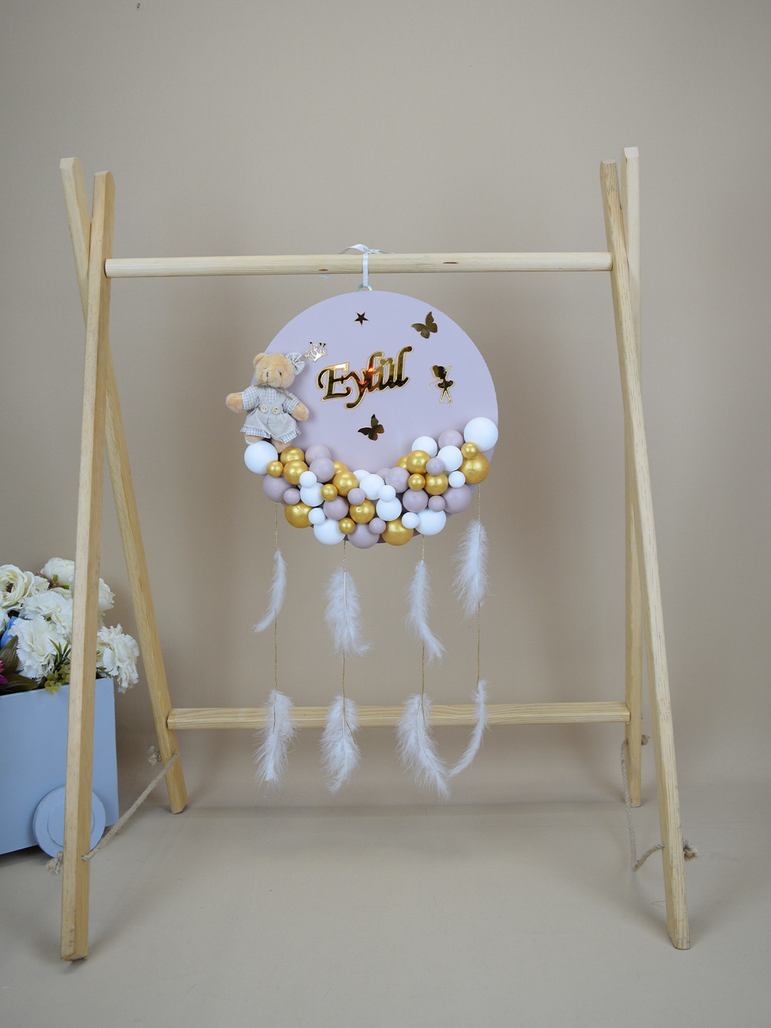 Ana Kuzusu İsme Özel Ahşap Yuvarlak  Kapı Süsü 1KKTP81