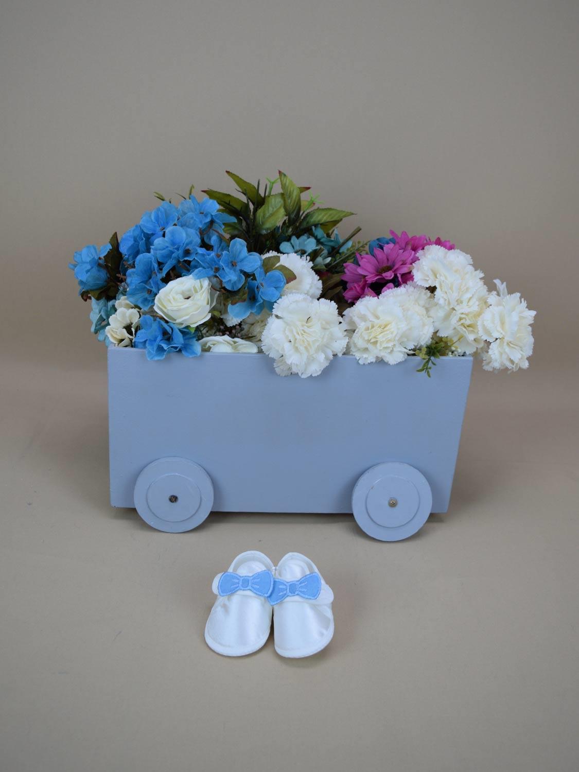 Ana Kuzusu İsme Özel Hastane Çıkışı Bebek Patiği Keçe Mavi Fiyonk 