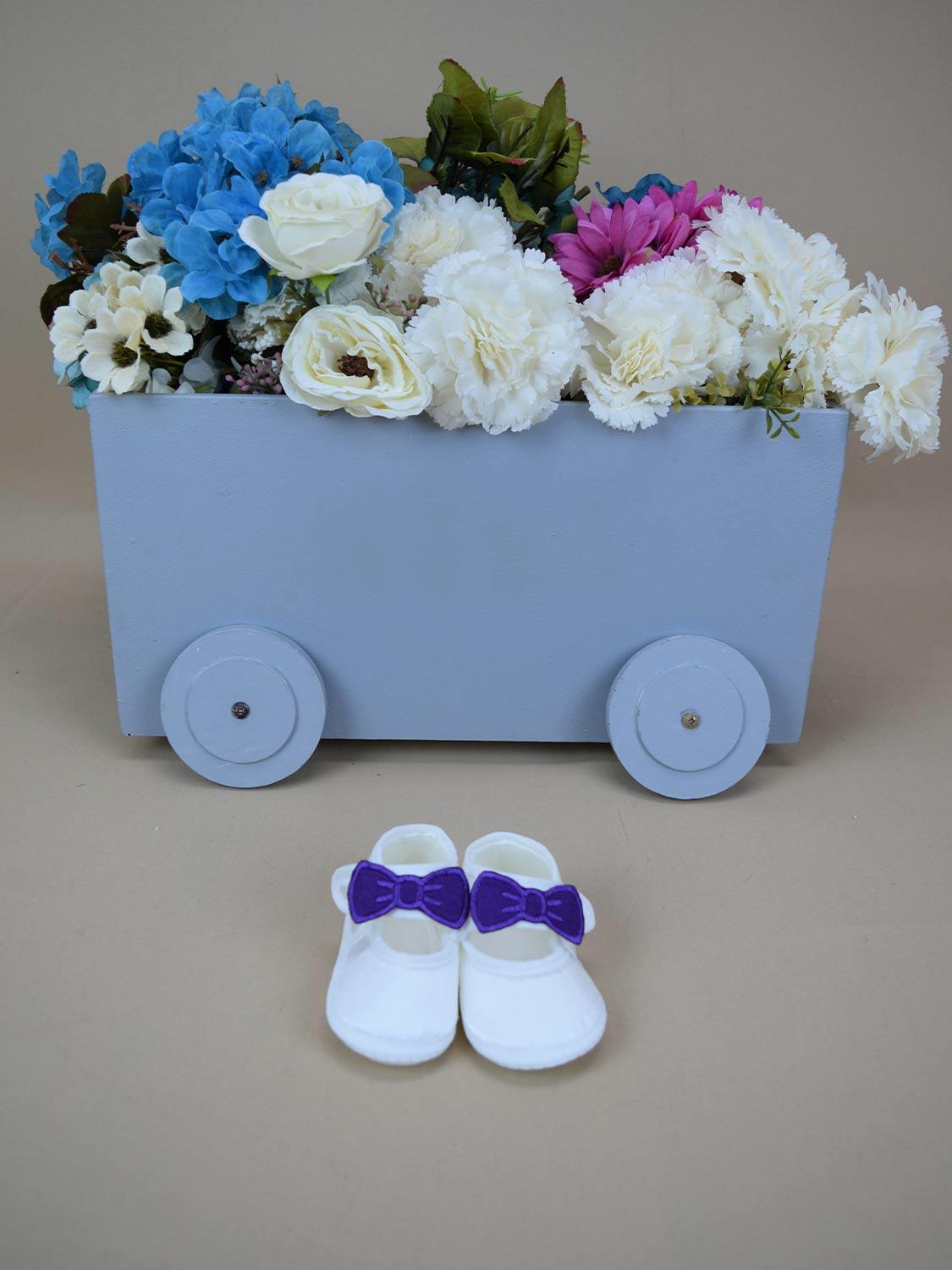 Ana Kuzusu İsme Özel Hastane Çıkışı Bebek Patiği Keçe Mor Fiyonk 