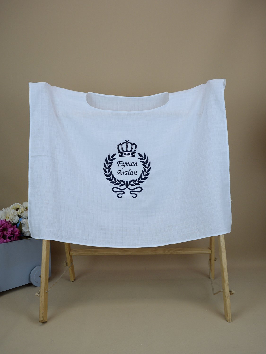 Ana Kuzusu İsme Özel Müslin Kumaş  Puset Örtüsü Nakışlı Özel İsim Desen   1MK126