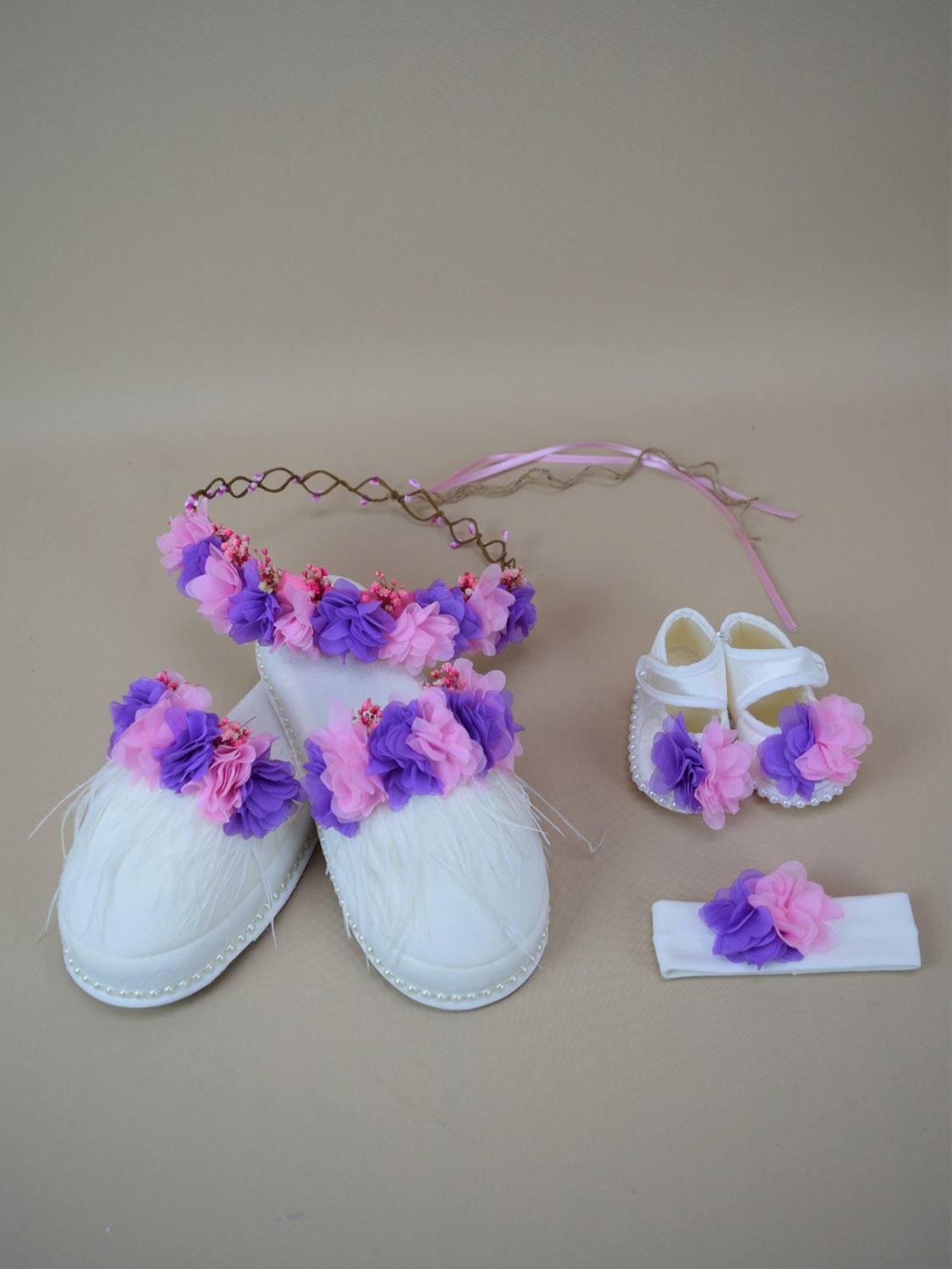 Ana Kuzusu Özel Tasarım Lohusa Taç Terlik Seti Patik 4LTT05