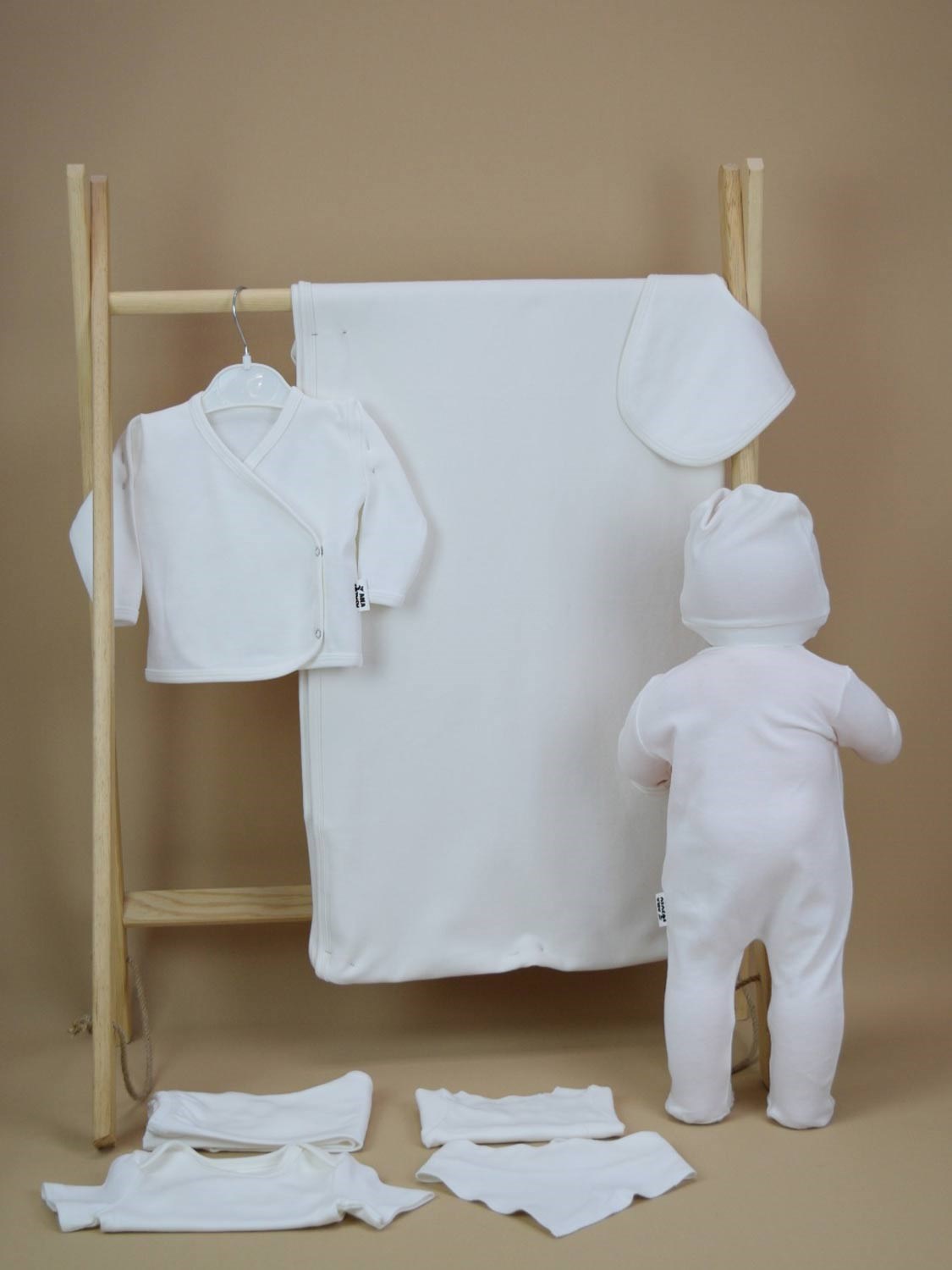 Anakuzusu Unısex  10 Parça Hastane Çıkışı Zıbın Seti Organik Pamuk  Ekru Rengi