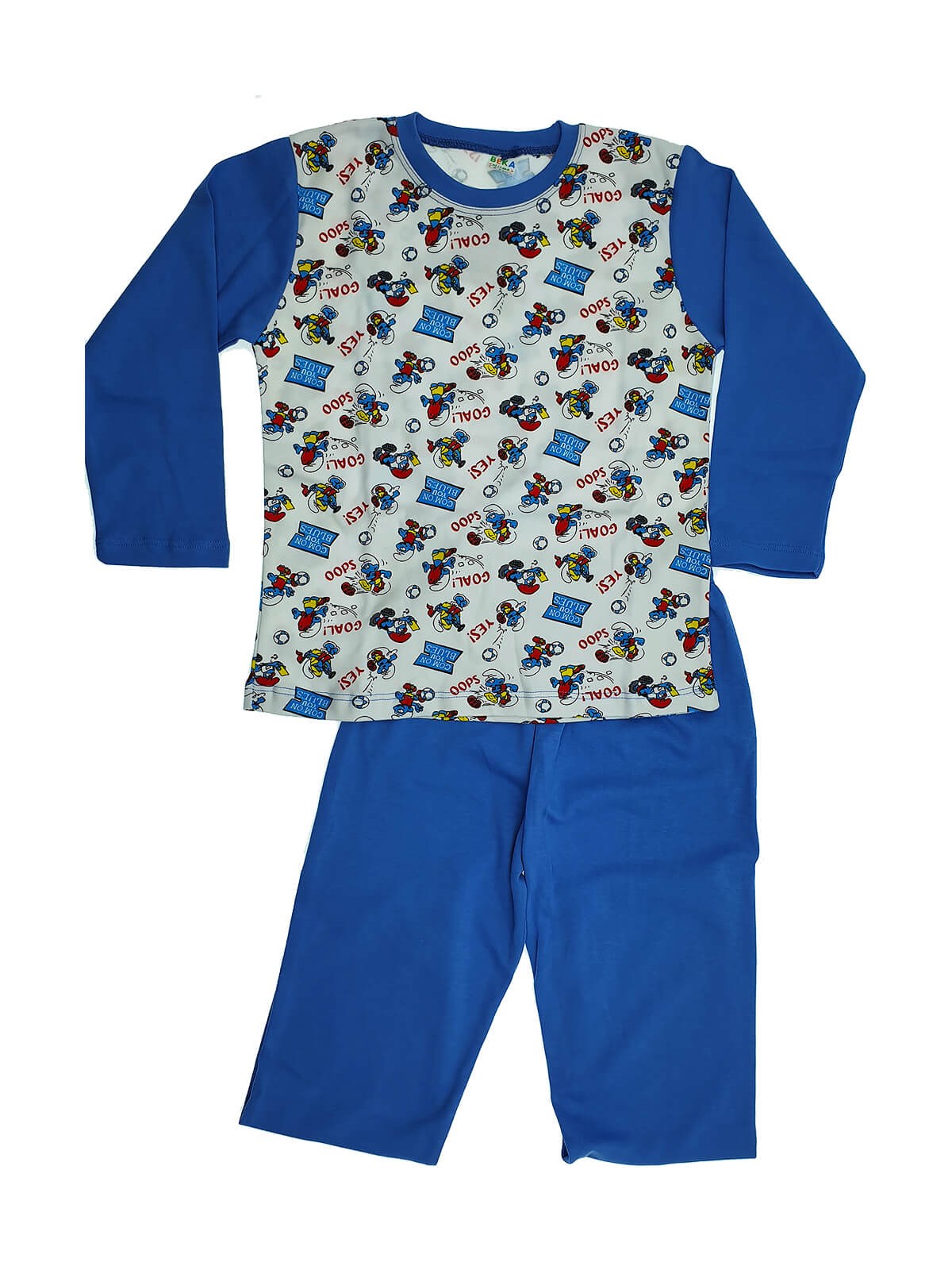 Ana Kuzusu Beka Şirinler Desenli Erkek Çocuk Uzun Kollu Pijama Takımı