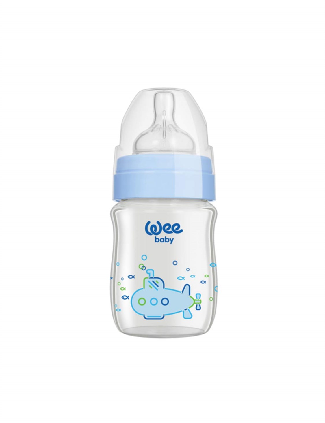 Wee Baby 139 Geniş Ağızlı Isıya Dayanıklı Cam Biberon 120 ml Mavi