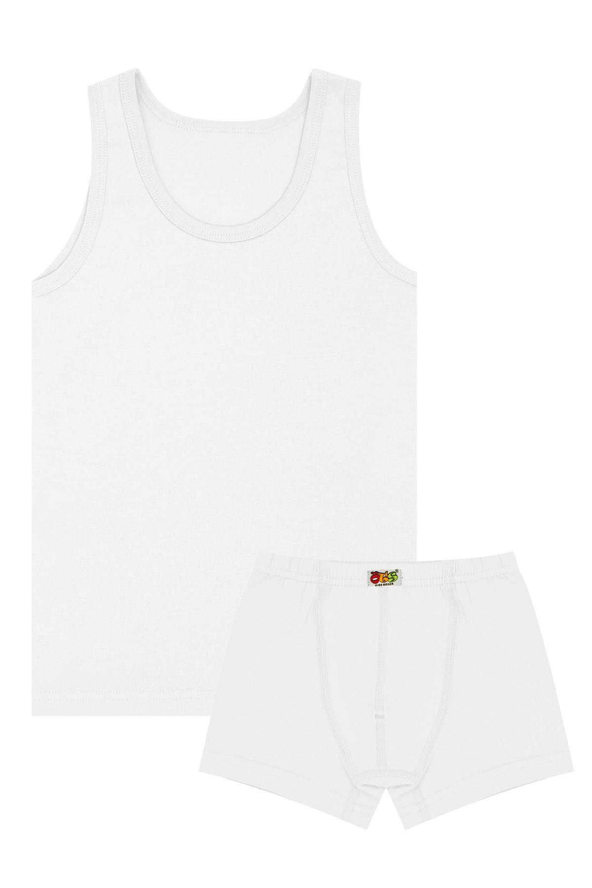 Öts Erkek Çocuk Atlet Boxer Ribana Beyaz (%100 Pamuk )