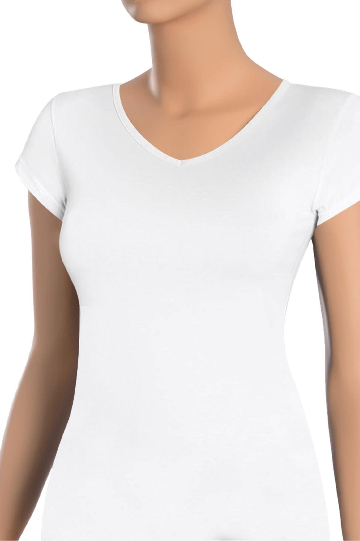 Öts Kadın T-Shirt Yarım Kollu V Yaka (%96 Pamuk - %4 Elastan)