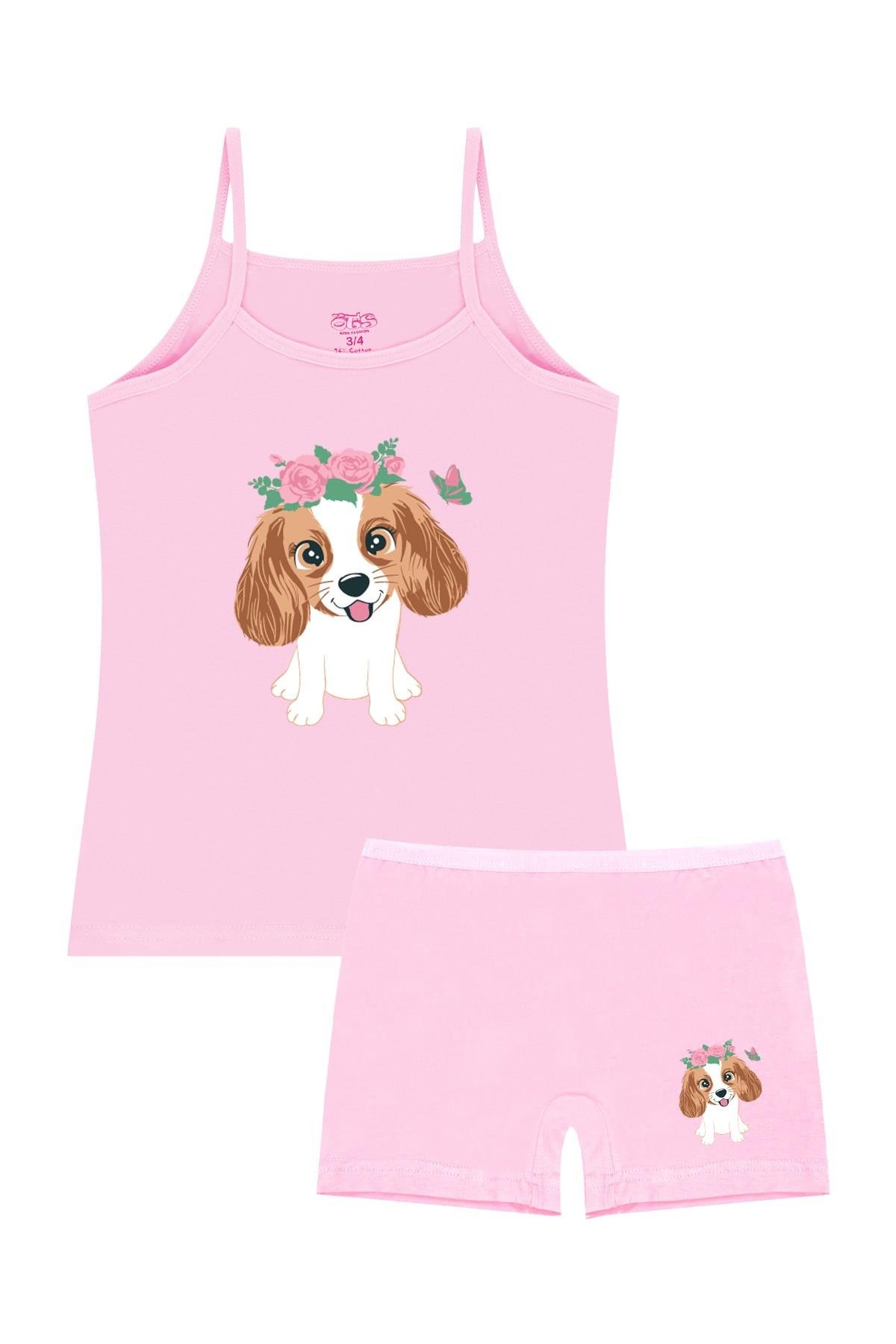 Öts Kız Çocuk Atlet Boxer Likralı Pembe Köpek (%96 Pamuk - %4 Elastan)