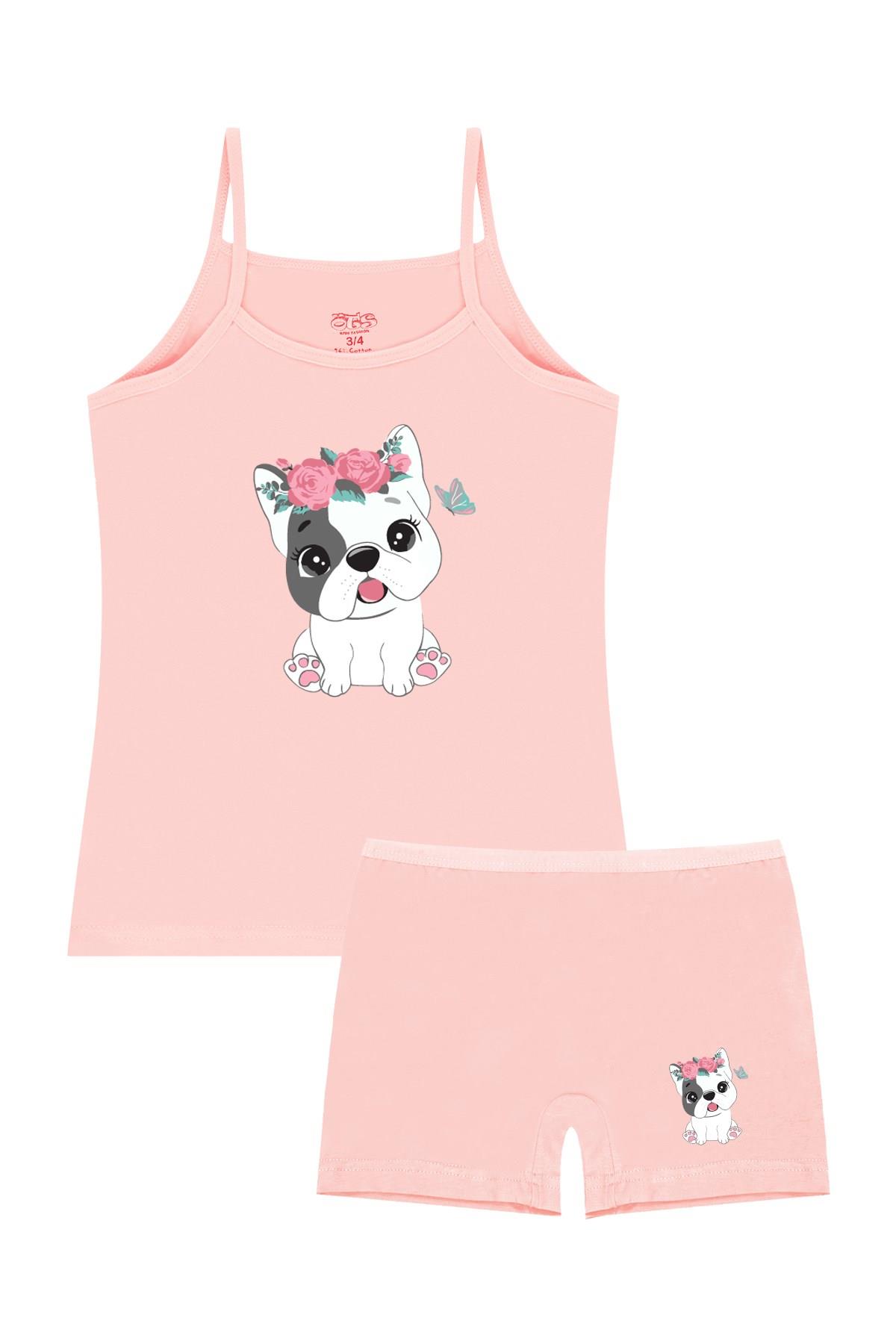 Öts Kız Çocuk Atlet Boxer Likralı Somon Köpek (%96 Pamuk - %4 Elastan)