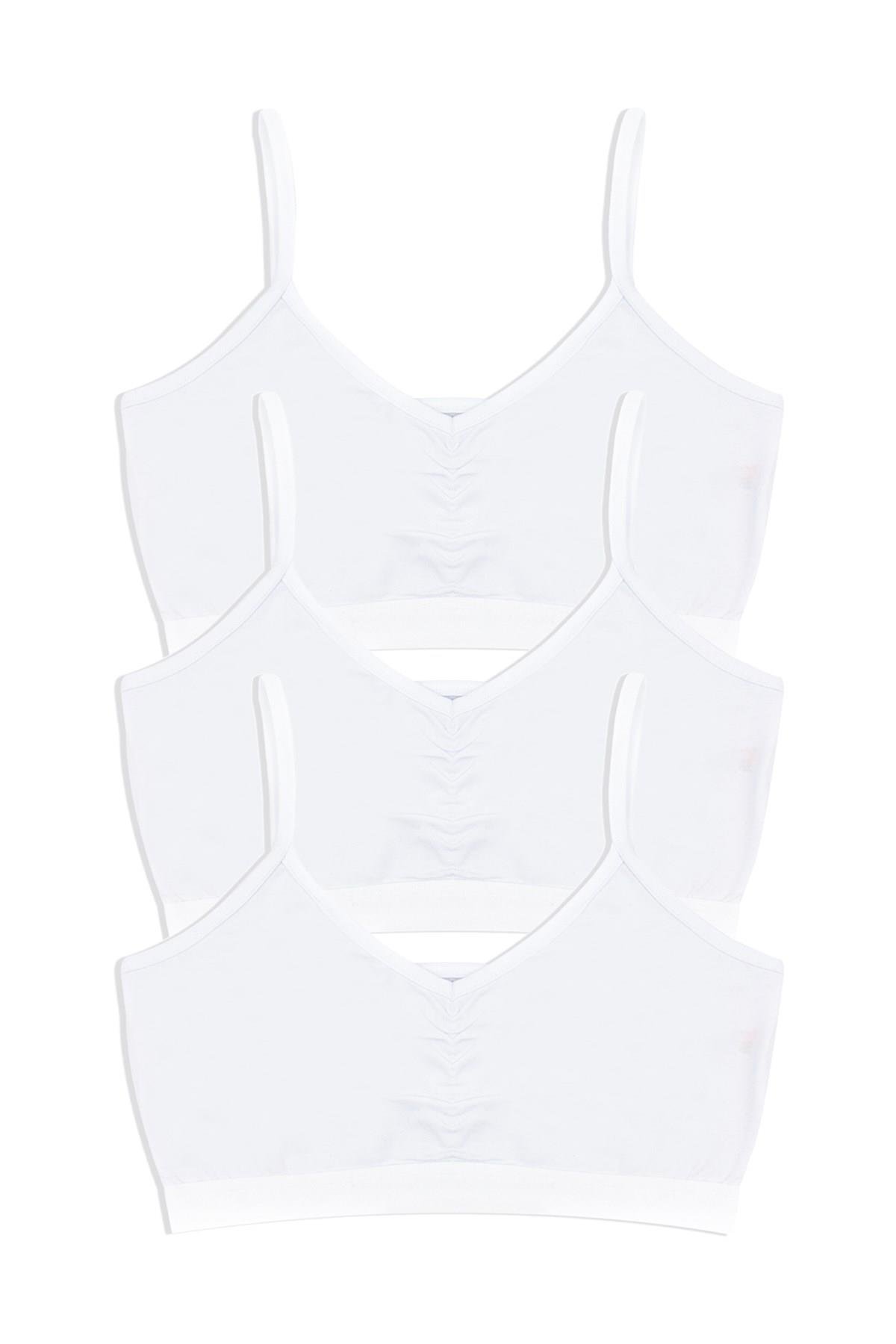 Öts Kız Çocuk Büstiyer 3'lü Önü Büzgülü Pedsiz (%96 Pamuk - %4 Elastan)