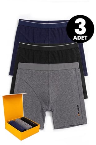 Just Inner Premium Erkek 3lü Pamuklu Boxer Hediye Kutulu Sport Esnek (134003-3)