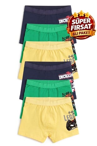 Öts Erkek Çocuk 6lı Pamuklu Boxer Baskılı Ergonomik Tasarım (7382-6)