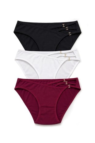 Öts Kadın 3lü Pamuklu Külot Pencere Detaylı Klasik Slip Nefes Alan Doku (4271-3)