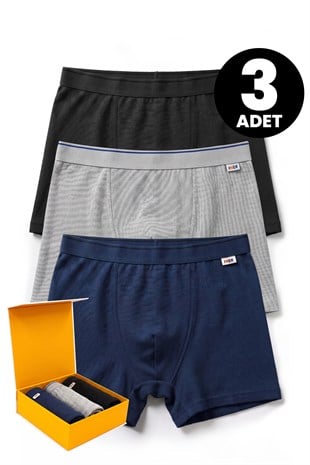 Just Inner Premium Erkek 3lü Pamuklu Boxer Hediye Kutulu Nefes Alan Esnek ve Konforlu (137001-3)