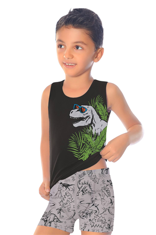 Erkek Çocuk Atlet Boxer Takım Likralı Dinozor (%96 Pamuk)