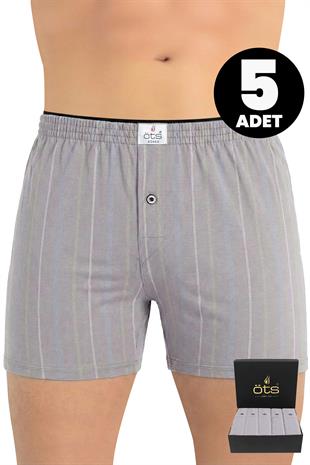 ÖTS 5’li Premium Çizgili Erkek Boxer - %100 Pamuk, Ultra Yumuşak, Rahat, Etiketsiz, Hediye Kutulu