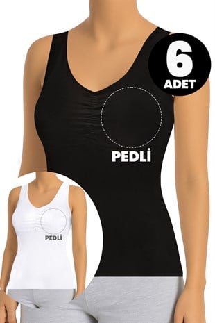 Öts 6'lı Kadın Atlet Büzgülü Çıkarılabilir Pedli (%96 Pamuk - %4 Elastan)