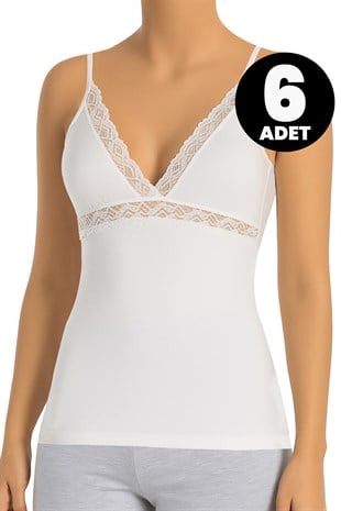 Öts 6'lı Kadın Atlet Dantelli (%96 Pamuk - %4 Elastan)