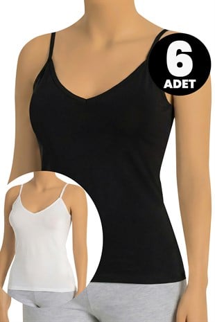 Öts 6'lı Kadın Atlet İp Askılı V Yaka (%96 Pamuk - %4 Elastan)