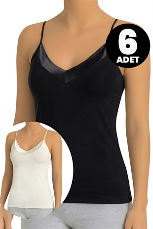 Öts 6'lı Kadın Atlet Saten Yaka İp Askılı (%90 Viskon - %10 Elastan)