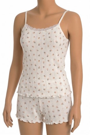 Öts Kadın Tekli %100 Pamuk Pijama Takımı Çiçekli İp Askılı Fitilli Atlet Şort Yazlık Ev Giyimi(3712)