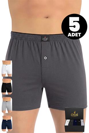 Öts Premium 5'li Erkek Boxer Düğmeli, Süprem - Hediye Kutulu, %100 Pamuk, Etiketsiz İç Giyim