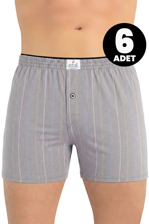 ÖTS Erkek 6'lı Çizgili Düğmeli Boxer | ÖTS