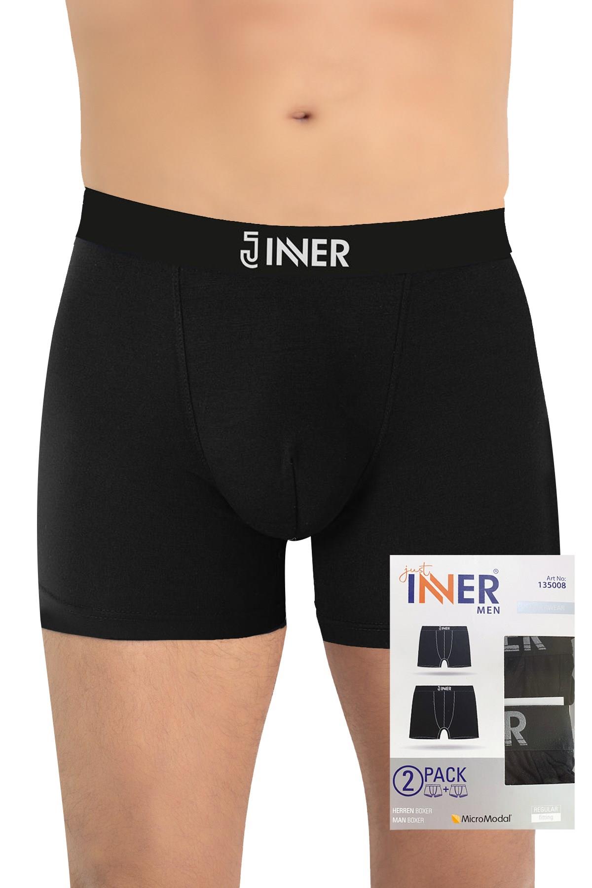 Just Inner 2'li Erkek Boxer Logo Lastikli Kutulu (%96 Micro Modal - %4 Elastan)