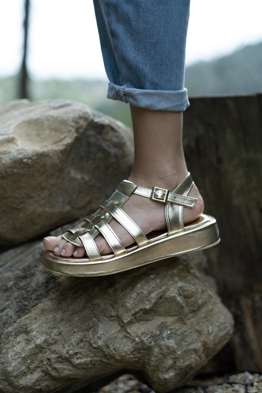 Önü Açık Bilekten Kemerli Kadın Sandalet Ayakkabı Narry Model | SOVRANA