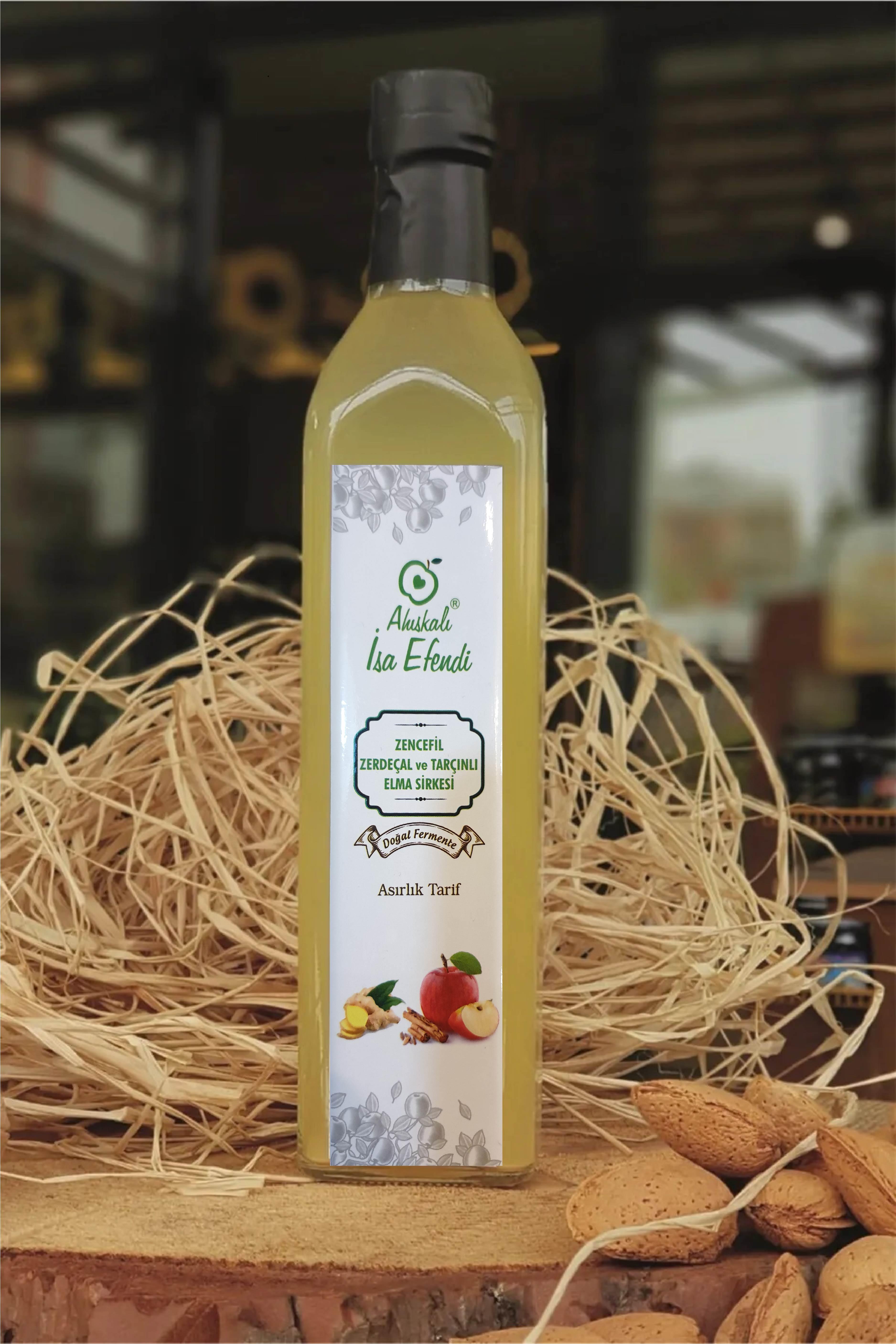 Doğal Tarçın Zencefil ve Zerdeçallı Elma Sirkesi  Ahıskalı İsa Efendi 500 ml 