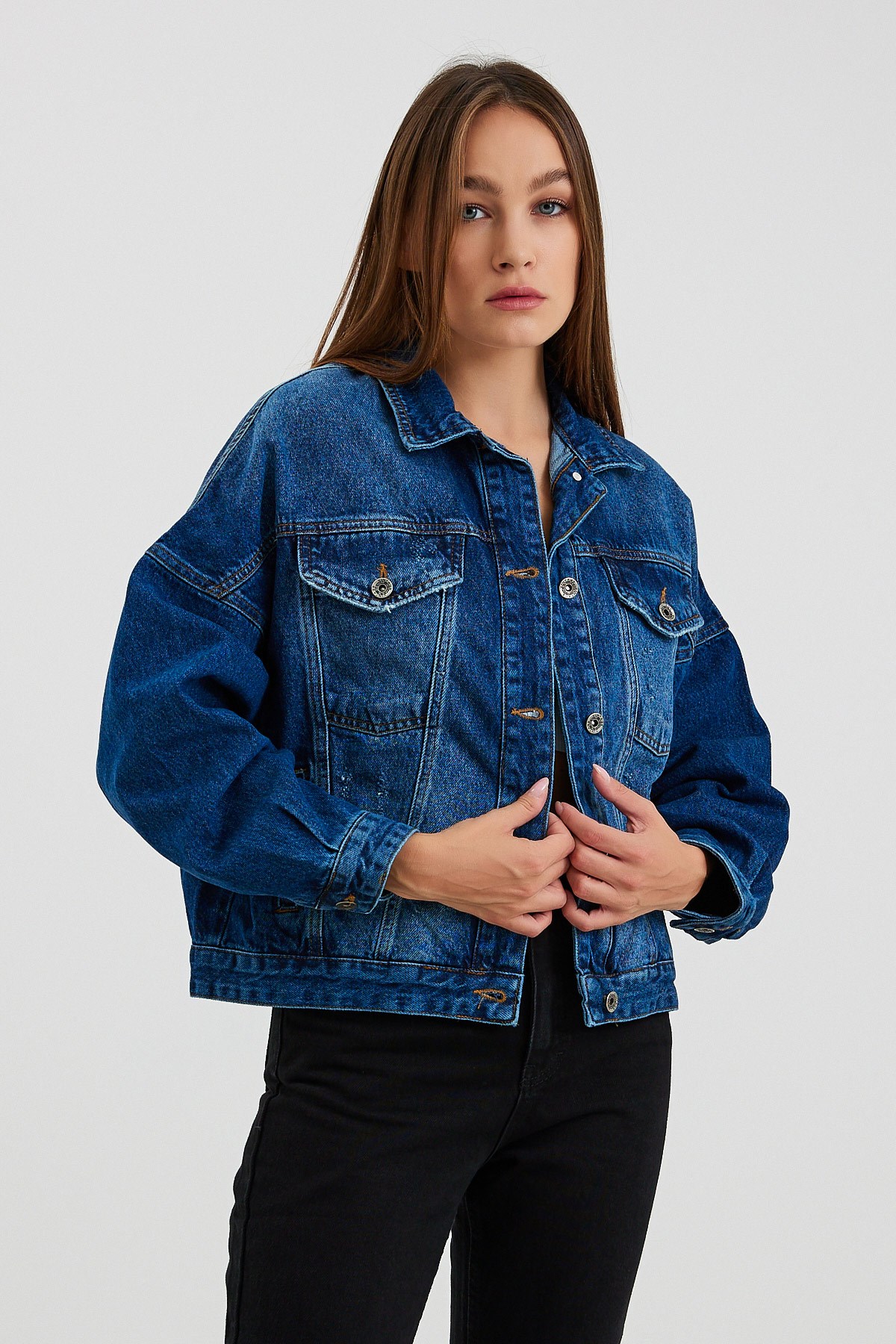 Kadın Mavi Oversize Kot Ceket