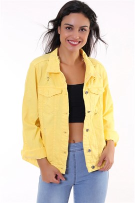 Kadın Sarı Yırtık Kadın Kot Ceket