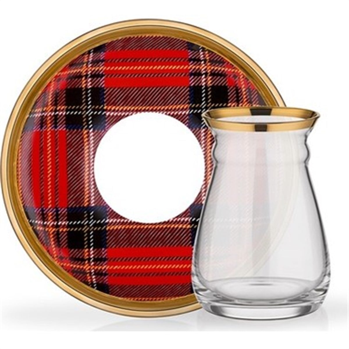 GLORE 11053 NİHAVENT ÇAY SETİ 6 LI EKOSE KIRMIZI 