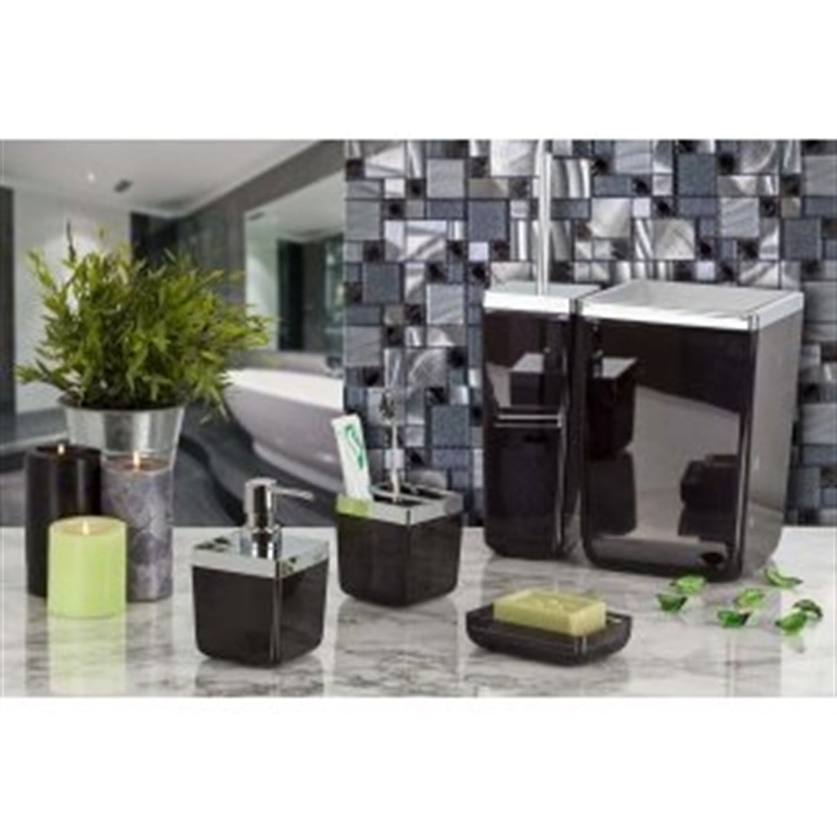 PRİMANOVA TOSKANA BANYO SETİ ŞEFFAF SİYAH M-SAS01-25 