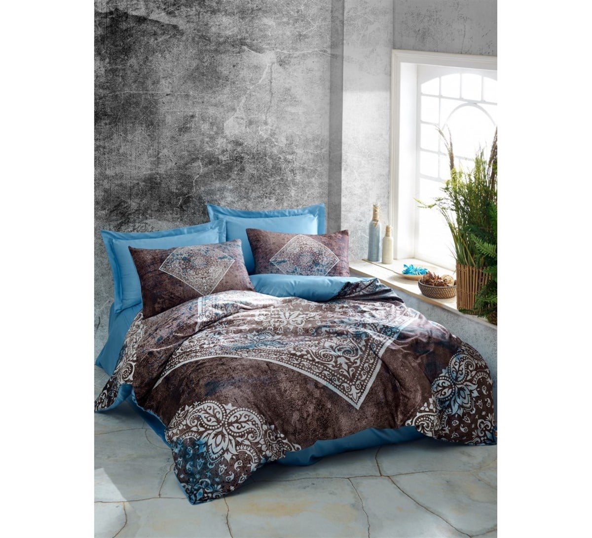 COTTON BOX NEVRESİM TAKIMI DİJİTAL SATEN Ç.K.LANZA MAVİ