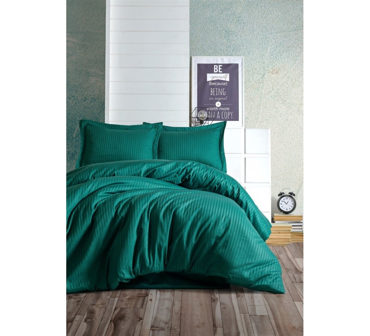 COTTON BOX NEVRESİM TAKIMI ELEGANT STRİPE SATEN Ç.K. PETROL