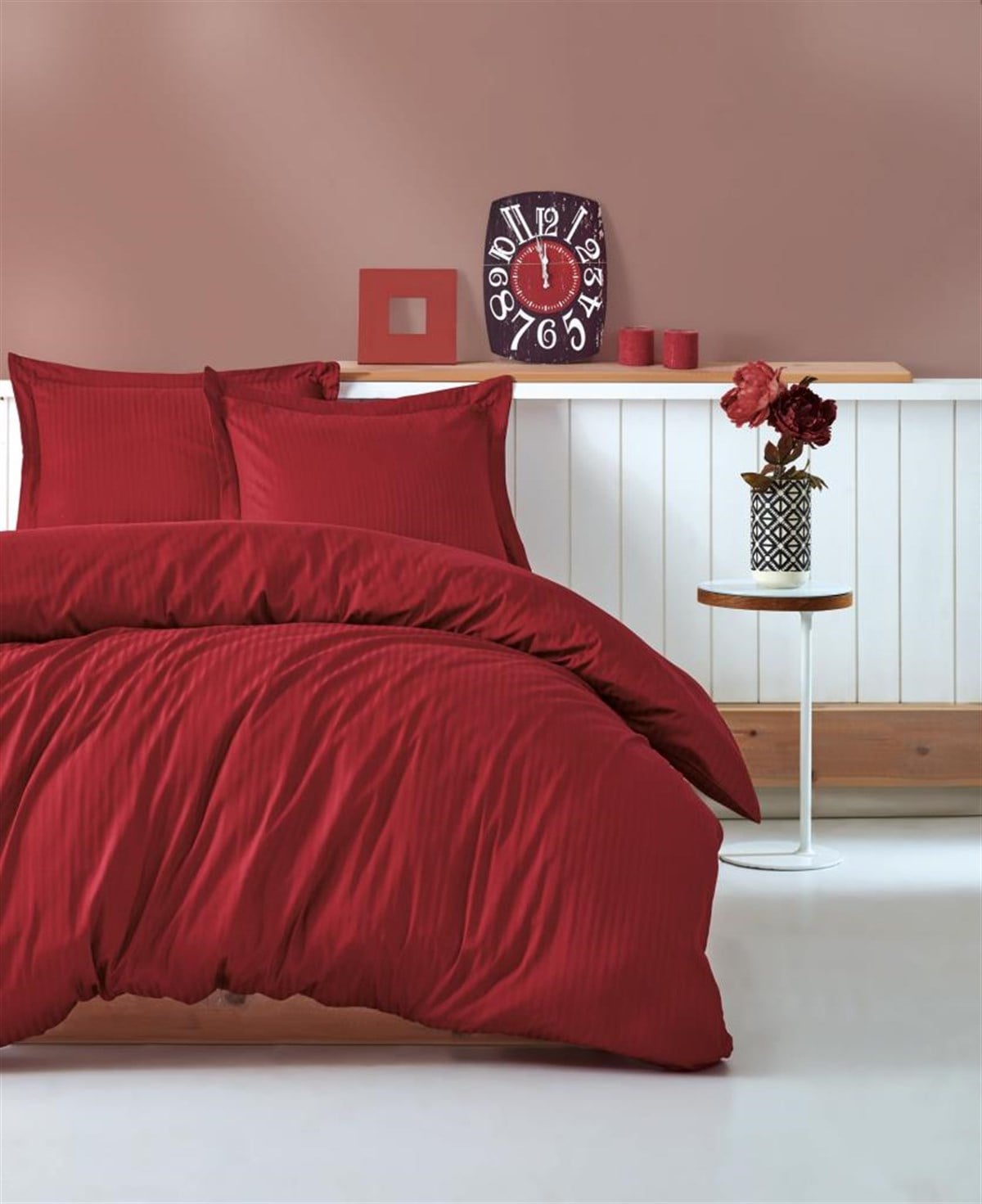 COTTON BOX NEVRESİM TAKIMI ELEGANT STRİPE SATEN Ç.K. BORDO