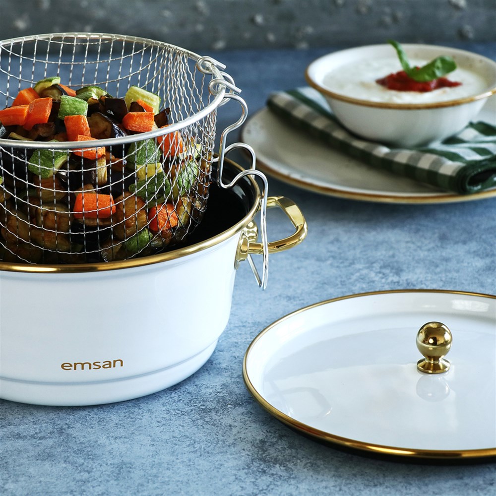 EMSAN TROY EMAYE 20 CM KIZARTMA TENCERESİ BEYAZ 