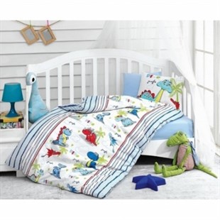 COTTON BOX NEVRESİM TAKIMI FLANEL BEBEK DİNO MAVİ 