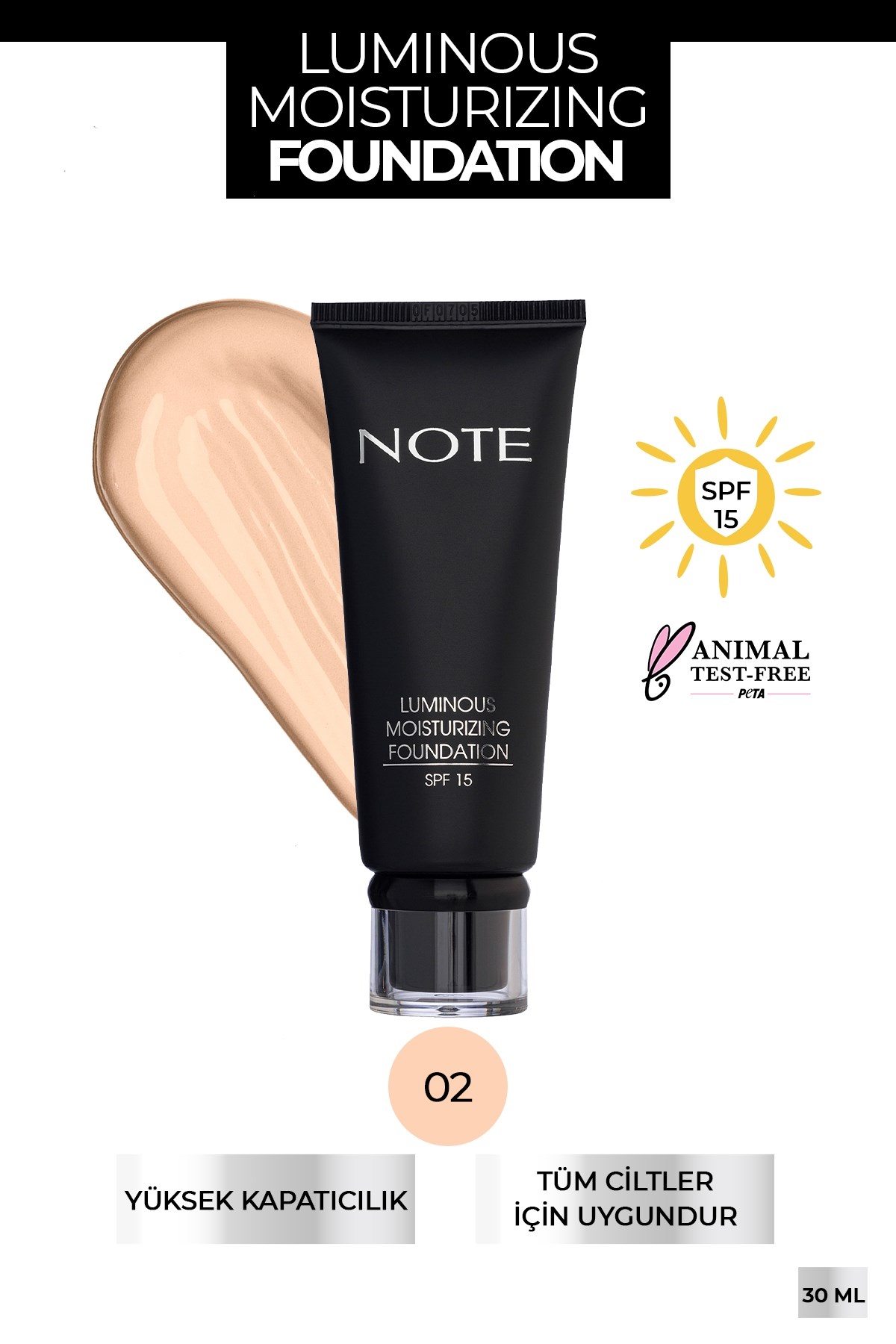 Note Luminous Moisturizing Fondöten 02 Natural Beige-007.1020