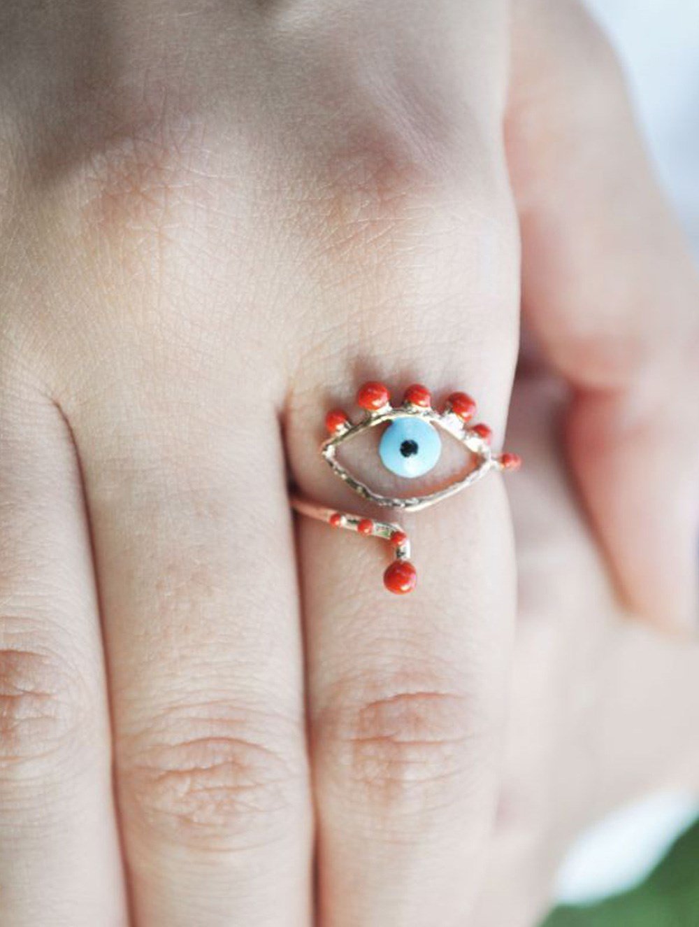 EVIL EYE KIRMIZI MİNELİ YÜZÜK - NİHAN ATAKAN