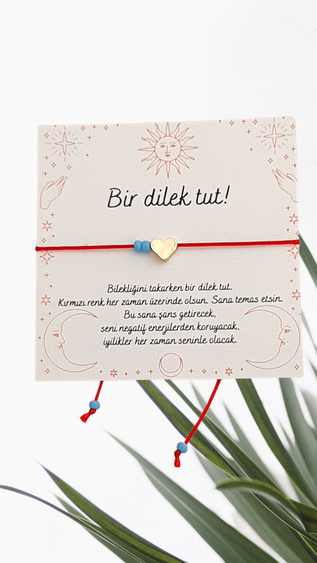 Şans Bilekliği - Kırmızı İp Bileklik - Dilek Bilekliği - Boncuklu Kalp