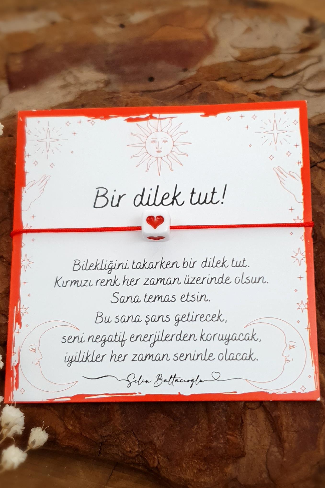 Şans Bilekliği - Kırmızı İp Bileklik - Dilek Bilekliği - Küp Kalpli