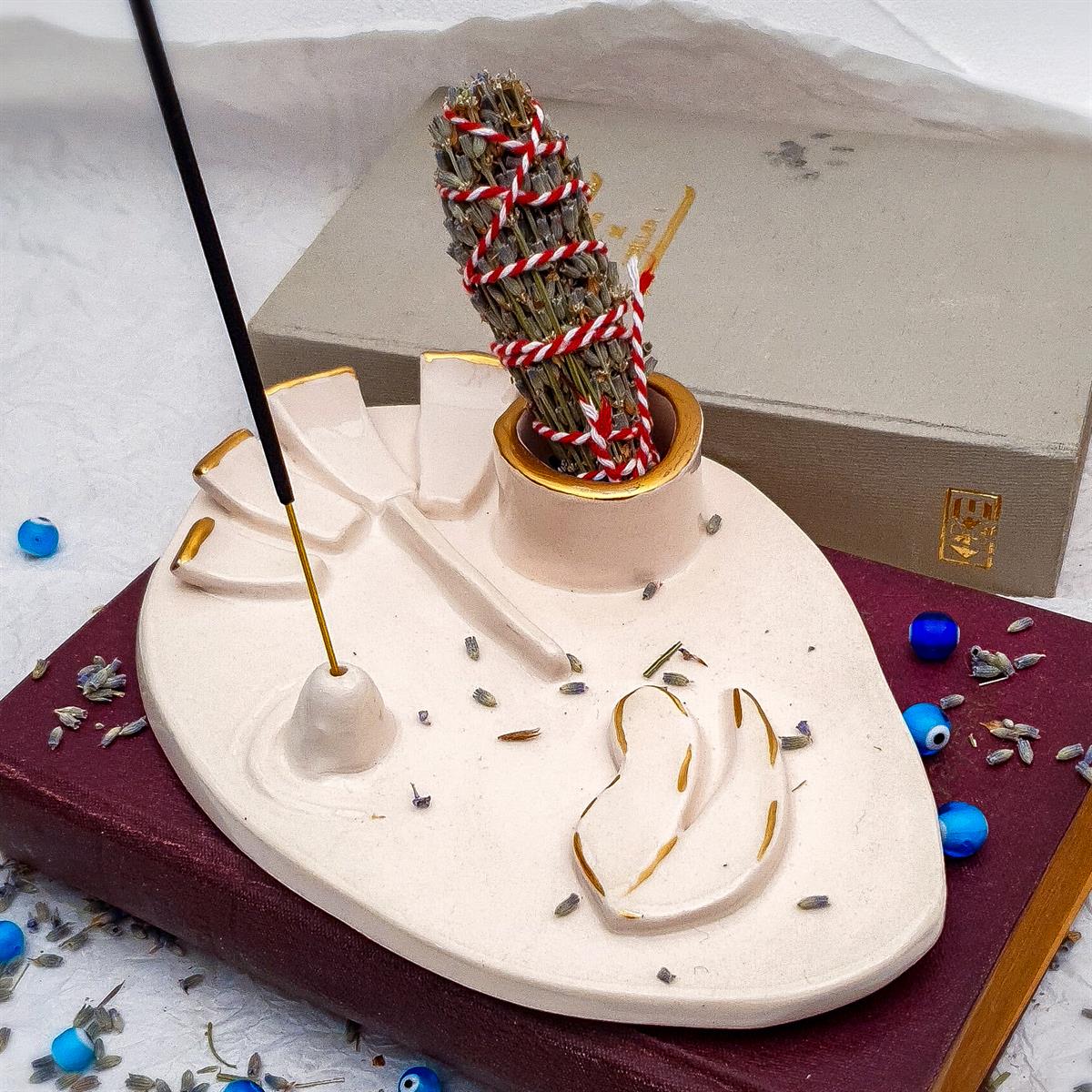 Soyut Suratlı Palo Santo ve Tütsü Tabağı - El Yapımı Seramik