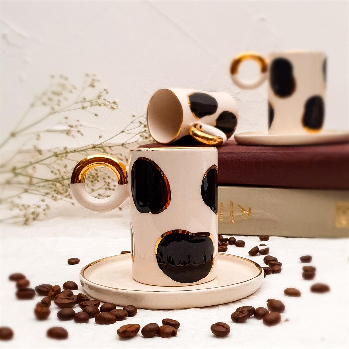 Animal Print Türk Kahvesi Fincanı - 24K Altın Detaylı