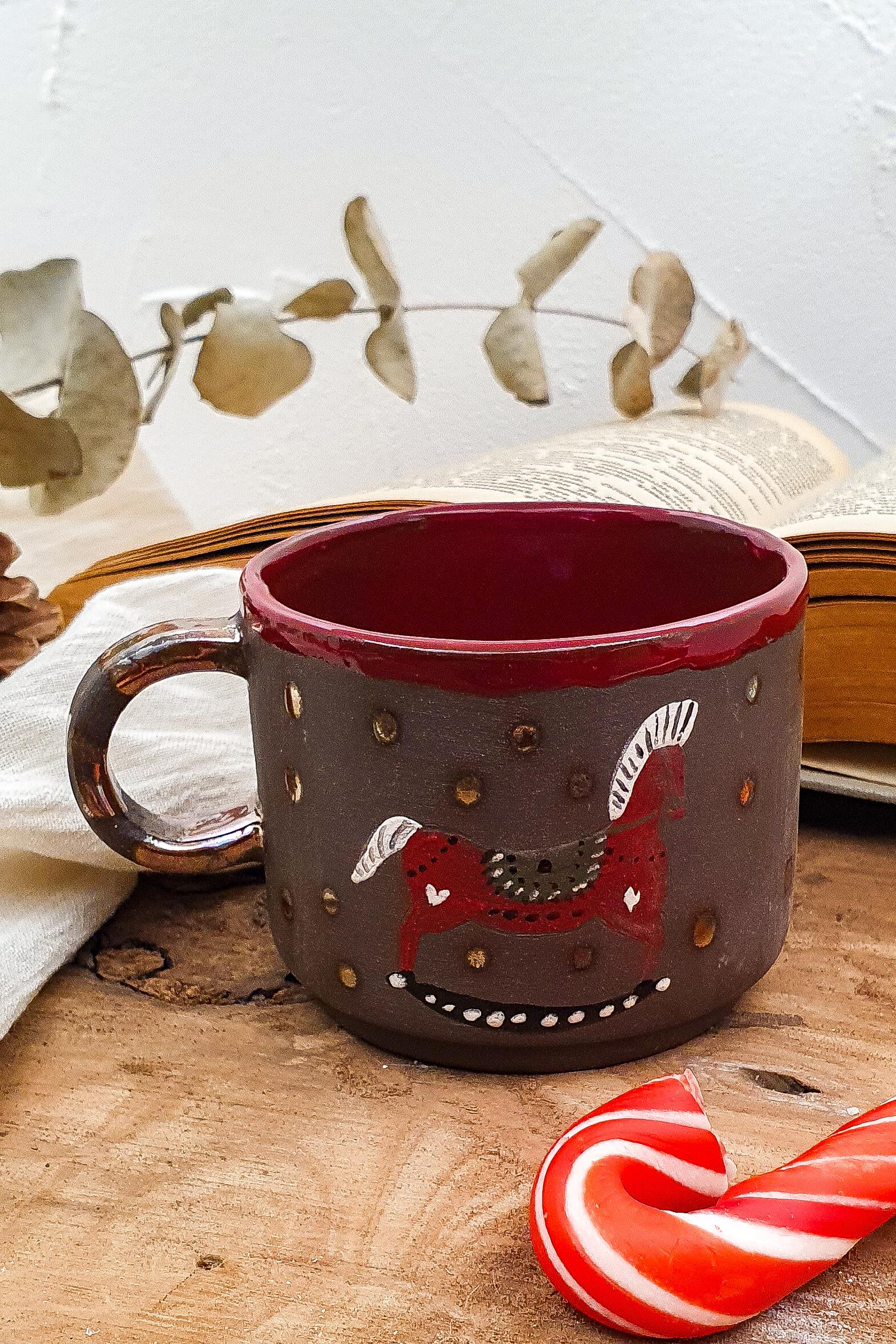 Atlı Karınca Yılbaşı Fincanı - El Yapımı Stoneware Seramik 
