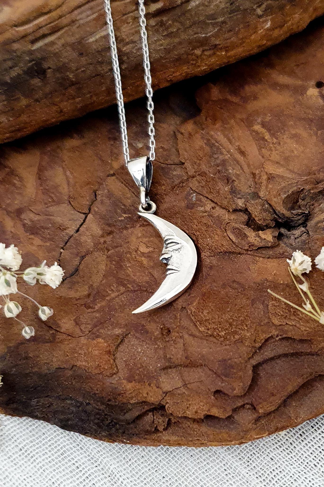 Ay Kolye Gümüş El Yapımı