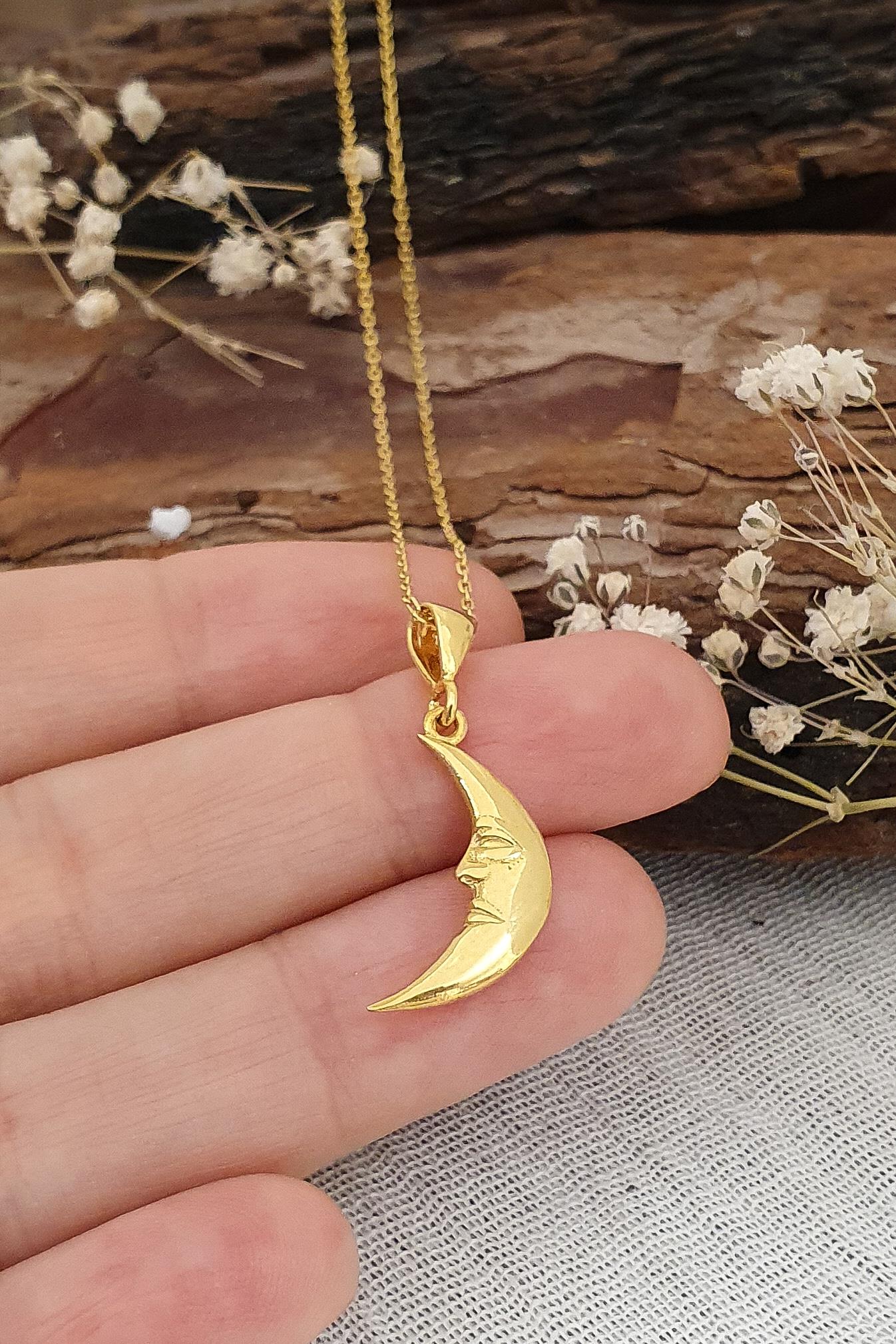 Ay Kolye Gümüş Üzeri Altın Kaplama El Yapımı